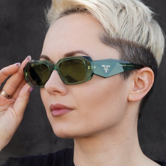 Prada PR17WS 11R10E  BRAND NEW Sunglasses Transparent Sage Green Mirror Unisex - Picture 11 of 11